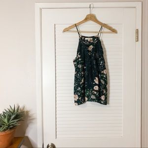 Nordstrom WAYF Emerald Floral Lace-Up Tank